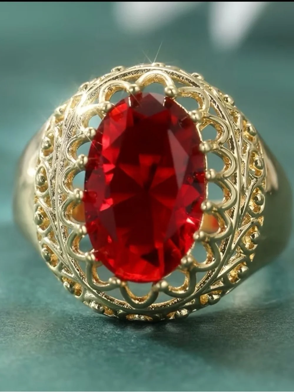 Gold Red Teardrop Cocktail Ring - Women Jewelry